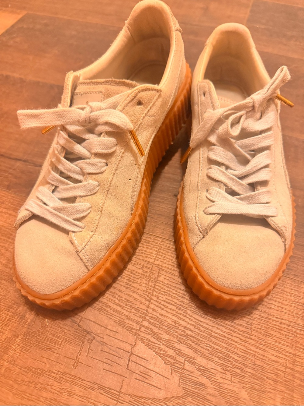 Puma by Fenty Cream Suede Platform Sneakers with Gum-Trim Sole Size 8.5